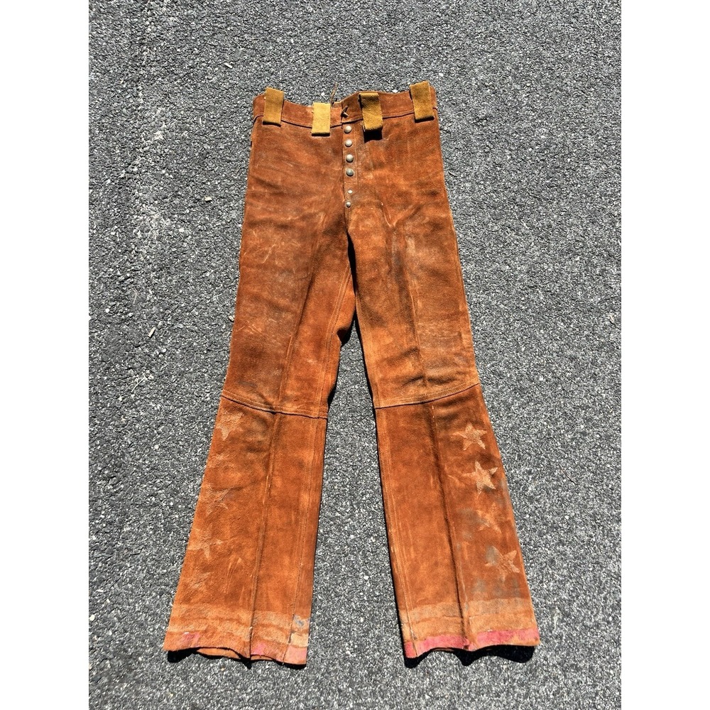 1 Of 1 1970 Suede Leather Flare Pants Stars Stripes Hippie VTG Americana 31x31.5